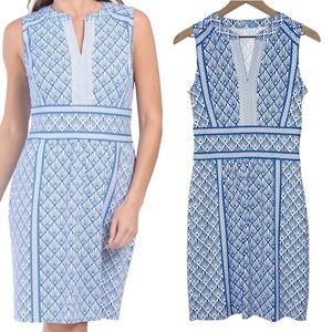 J. McLaughlin Lola Dress Catalina Cloth Sandshell Blue & White size Small